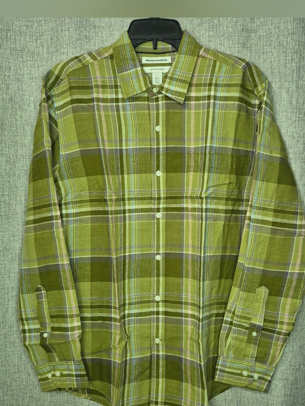 Amazon Essentials Olive Green Plaid Long-Sleeve Button-Down Shirt
